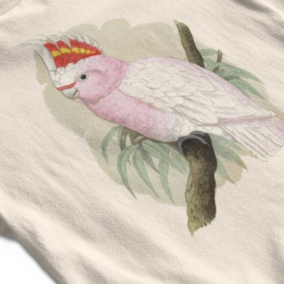 Pink Cockatoo Vintage Parrot Print Short Sleeve Graphic Tee T-shirt S M L XL - Picture 2 of 5